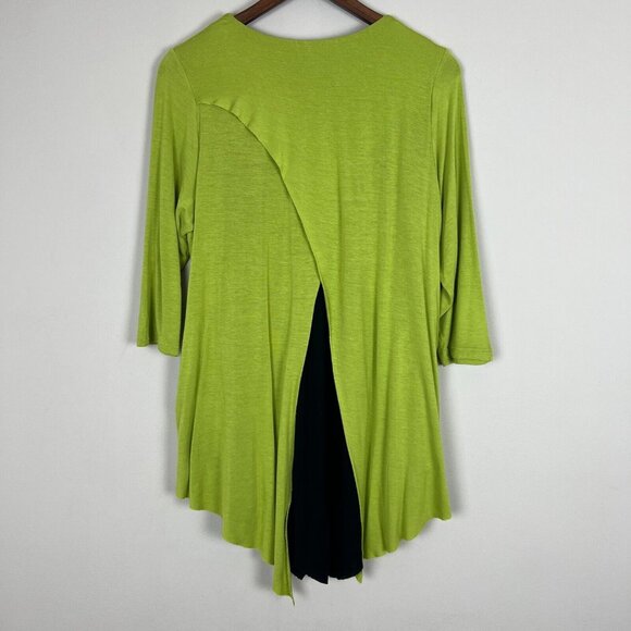 Aria Handmade Norma Tunic Top Womens Large Green Black Layered 3/4 Sleeve V-Neck - Picture 5 of 10
